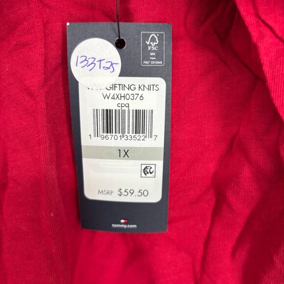 Tommy Hilfiger Womens Embellished Cotton Stretch Graphic T-Shirt Red Size 1X NWT - Picture 4 of 5